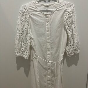 H&M White Mini Dress with Eyelet Sleeves